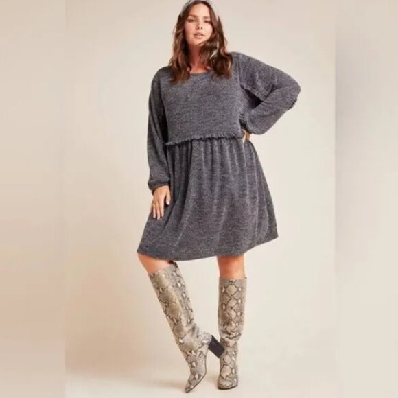 Anthropologie Ro & De Stella Ruffled Mini Sweater Dress in Green SP NWOT - Picture 6 of 7